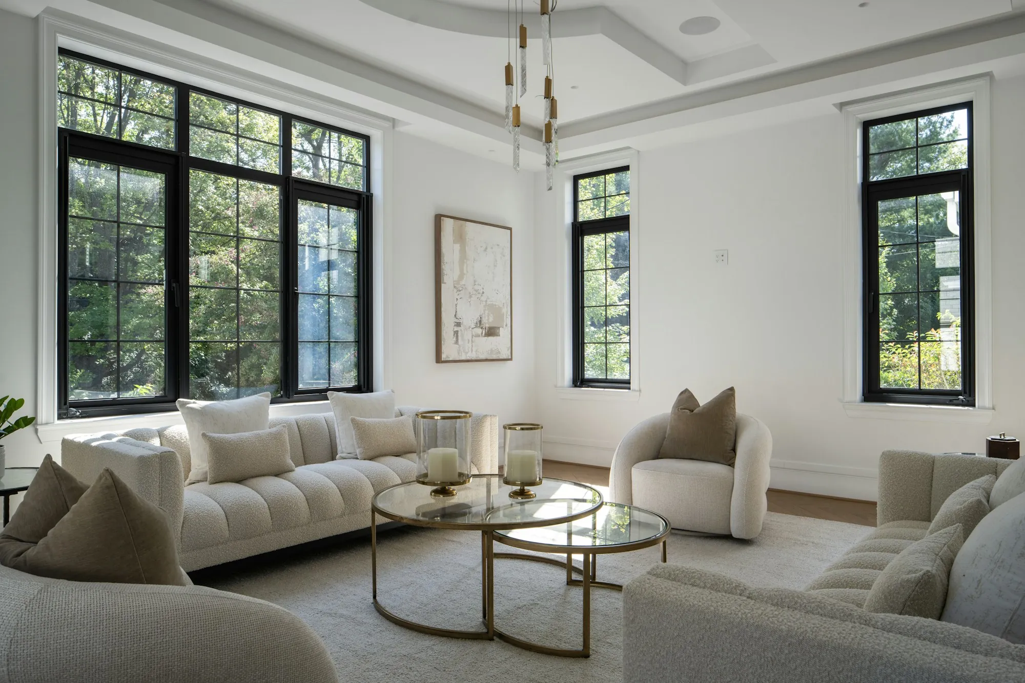 Remodeled living room with fresh paint and trim